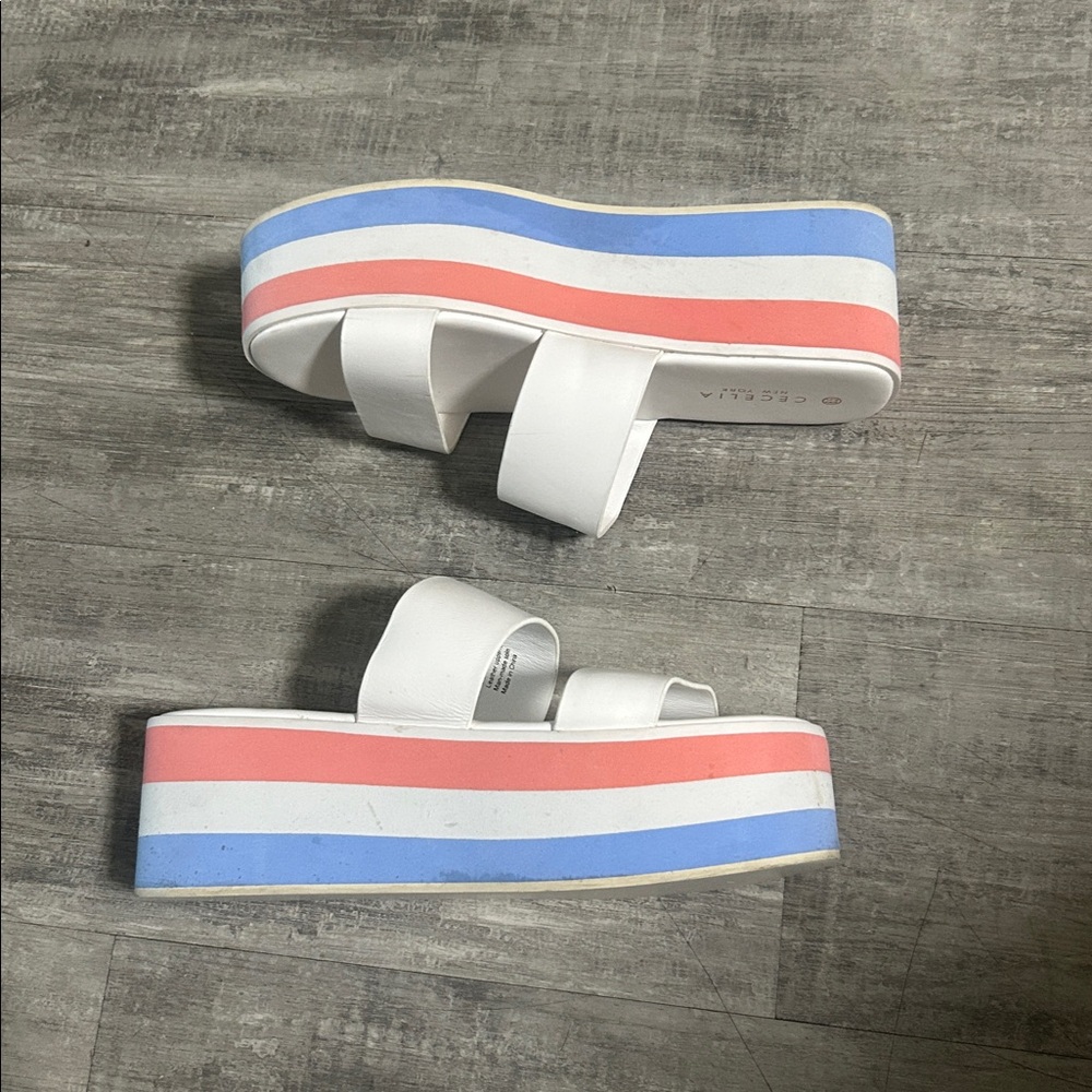 Cecelia New York White and Pastel Slide Sandals Size 6.5